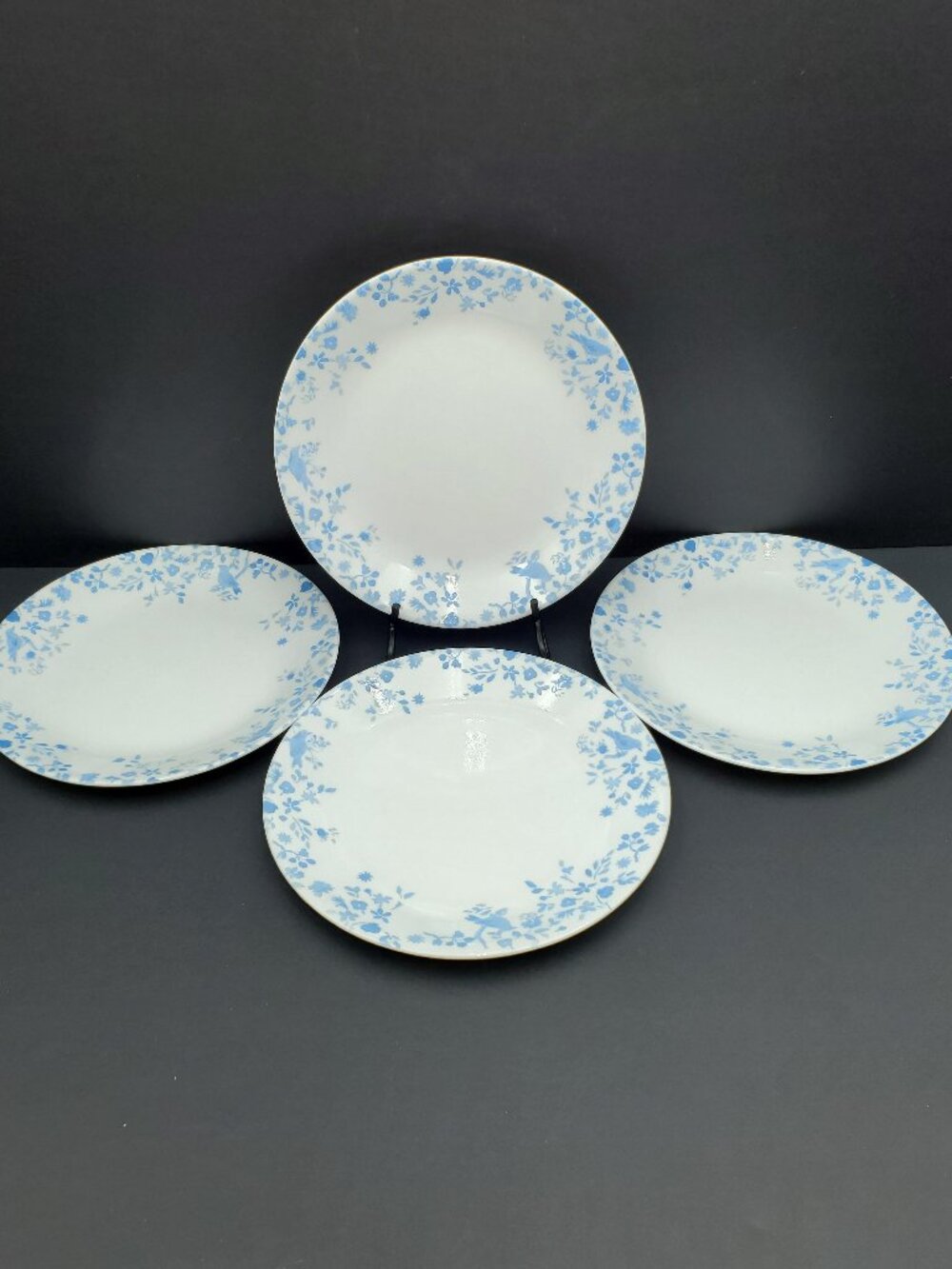 Corelle Garden Song Salad Plates Blue Floral Bird Band Luncheon Plates